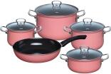 Riess Geschirr-Set aus Emaille, 5-tlg. in pink