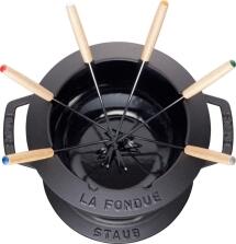 Staub Fondueset aus Gusseisen in schwarz (B-Ware- guter Zustand)