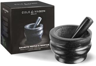 Cole & Mason Stößel und Mörser aus Granit, schwarz, 18 cm