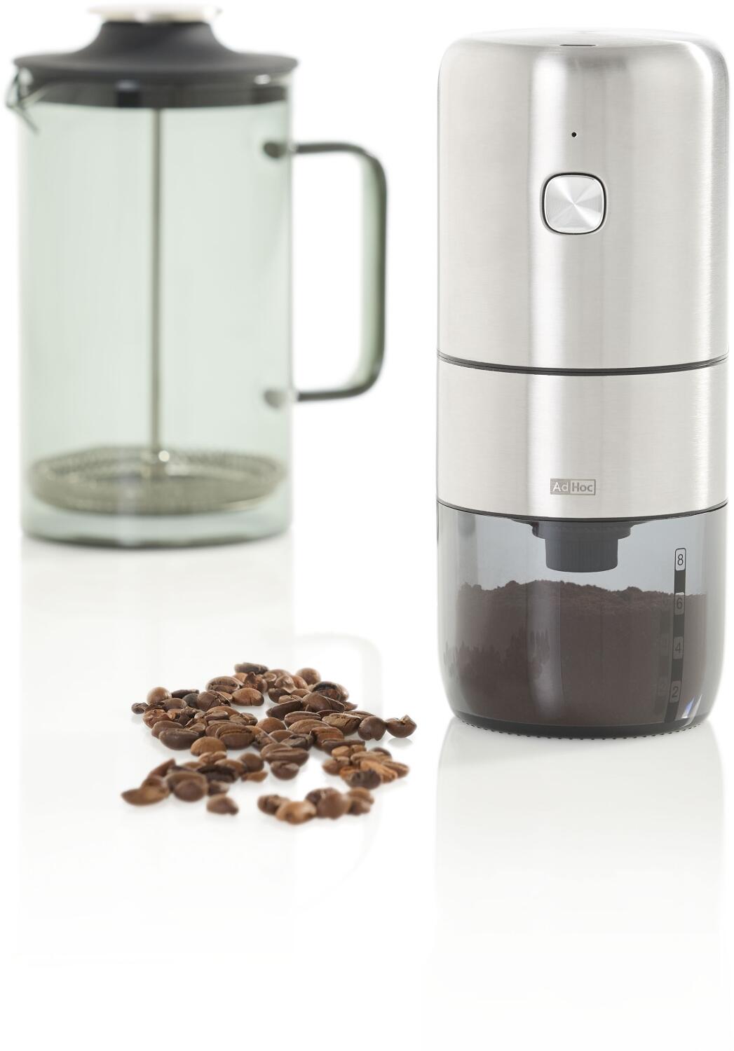 AdHoc i.Mill elektrische Kaffeemühle mit Bohnen und Auffangbehälter