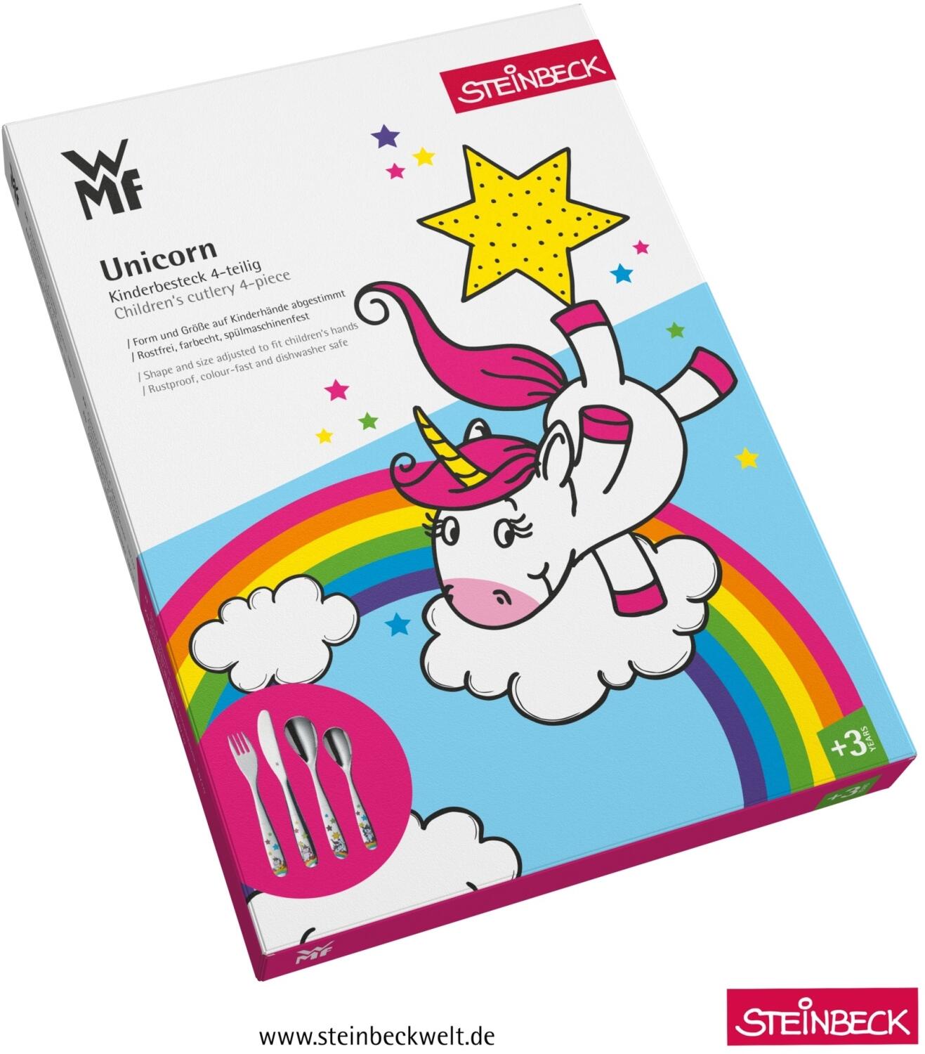 WMF Einhorn Kinderbesteck Set 4-teilig Verpackung mit Regenbogenmotiv