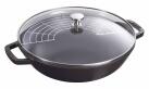Staub kleiner Gusseisen Wok schwarz mit Glasdeckel