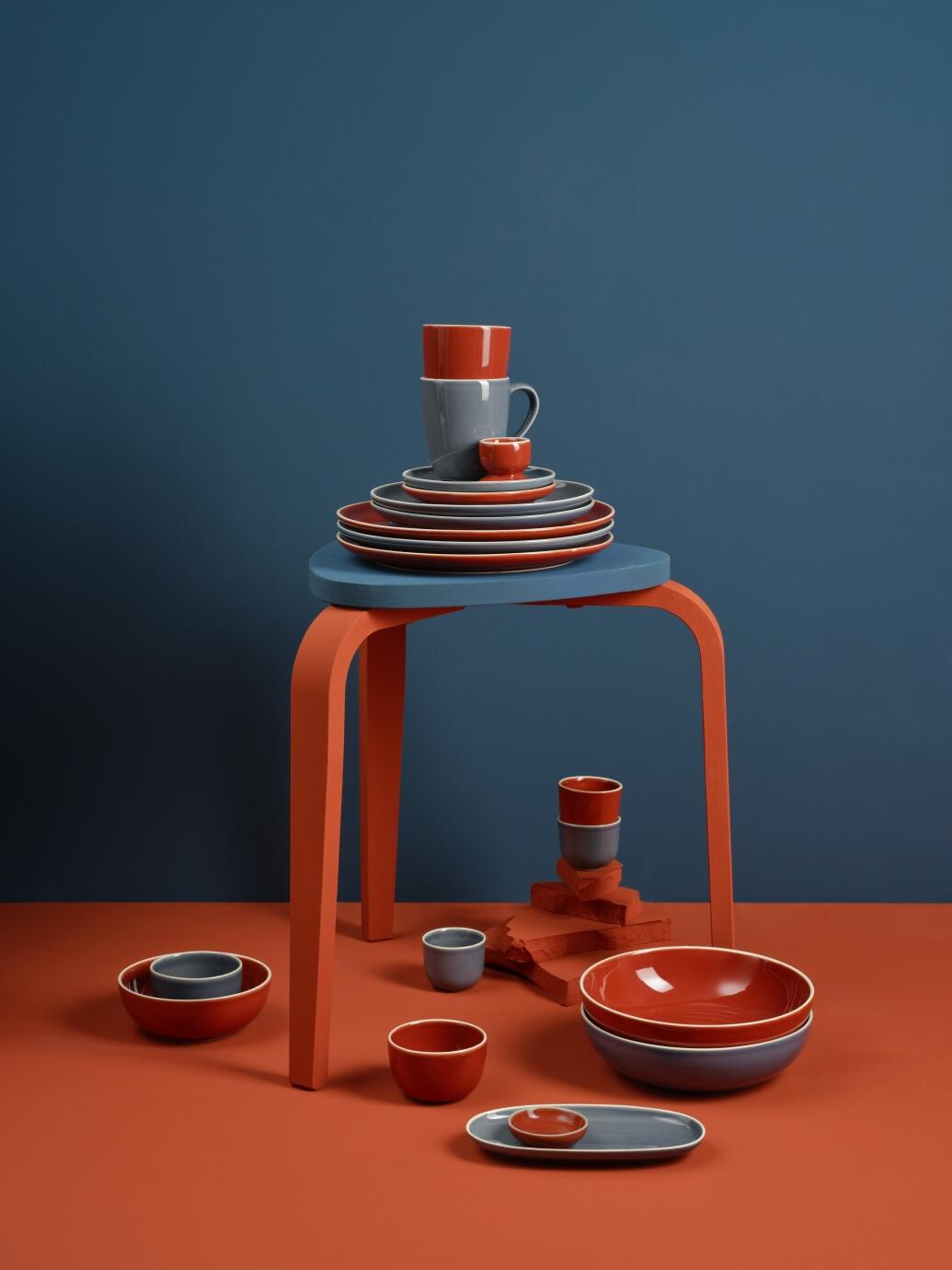 ASA Becher Semana lobster mit Geschirr-Set in Rot Blau