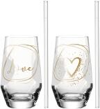 Leonardo 2 Trinkgläser + 2 Glastrinkhalme PRESENTE 365 ml 'Love'