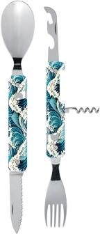 Akinod Multifunktionales Besteck 13h25 Ukiyo-e Wellenmotiv Messer Gabel Löffel