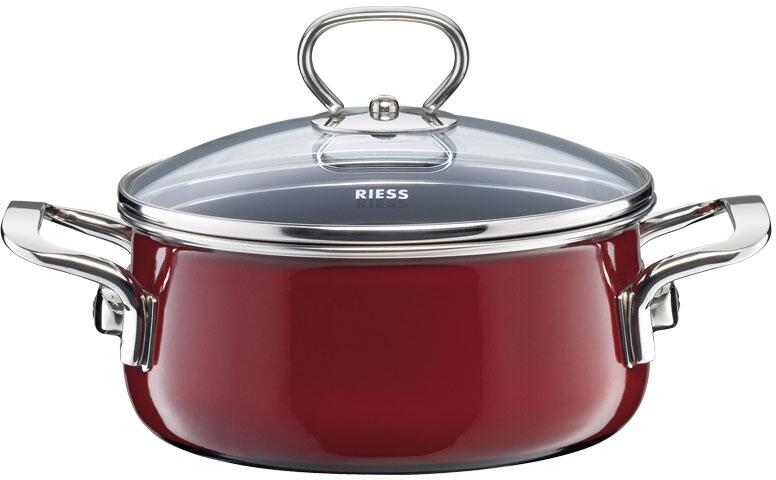 Riess Emaille Topf-Set 5-tlg rosso Kochtopf mit Glasdeckel