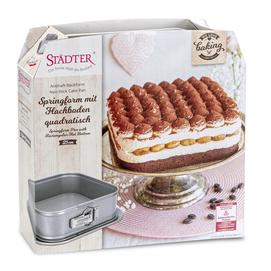 Städter Springform quadratisch 23x23 cm Backform mit Flachboden Silber