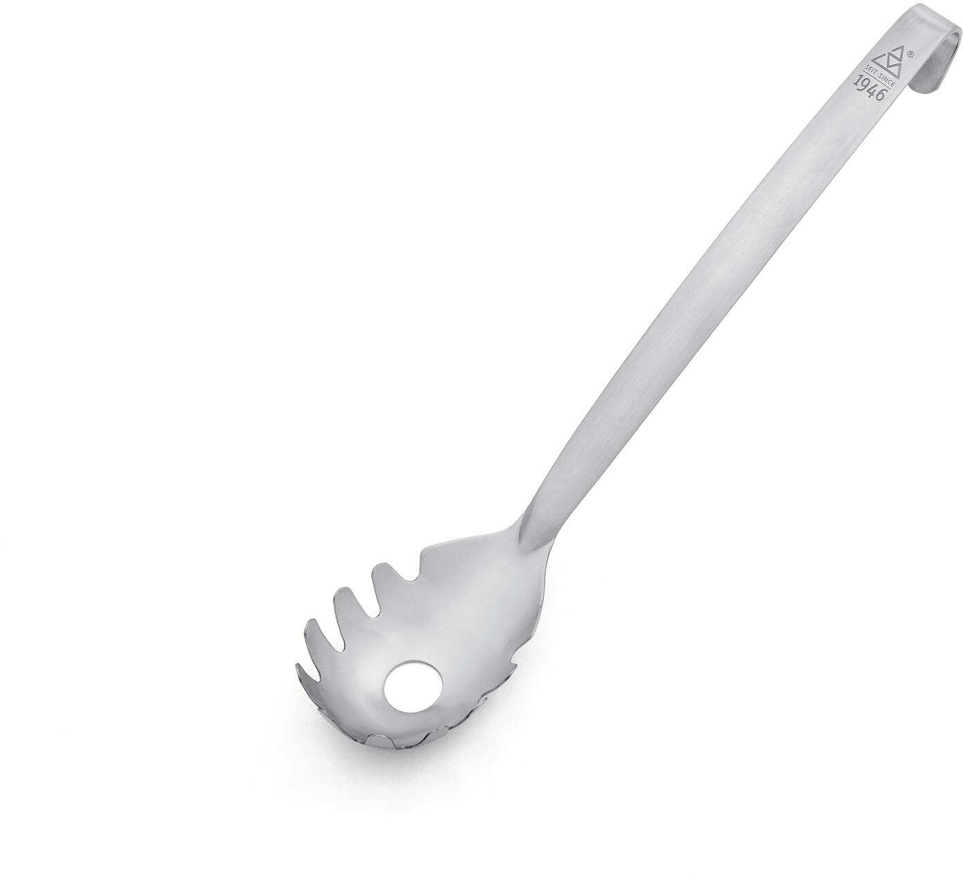 triangle Spaghettilöffel 1946 aus Edelstahl mit Abtropfloch