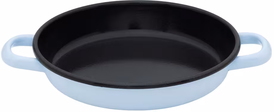 Riess Emaille Servierpfanne Emaille hellblau schwarz mit Griffen