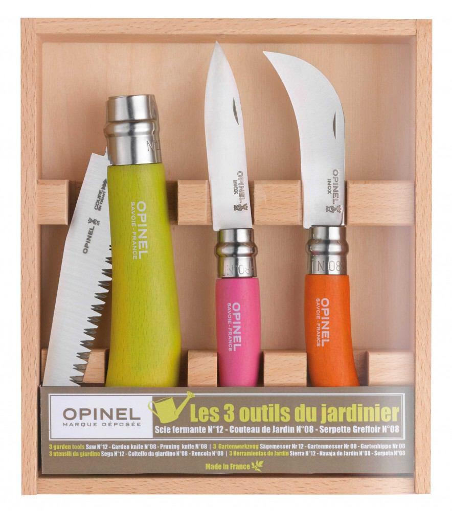 Opinel Garten-Set 3-teilig, Säge und Messer im Holzkasten