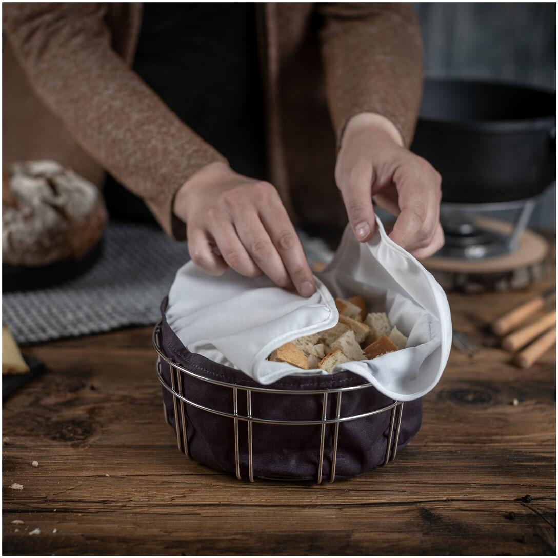 Kuhn Rikon Fondue-Brotkorb Metall mit Brotwürfeln und Stoffeinsatz