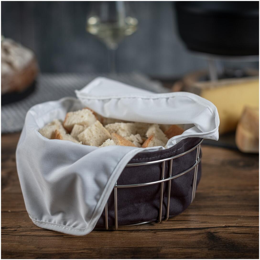 Kuhn Rikon Fondue-Brotkorb Metall mit Brotwürfeln und Stoffeinsatz