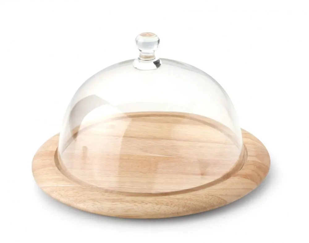 Continenta Käseglocke rund Gummibaumholz 2-teilig mit Glasdeckel