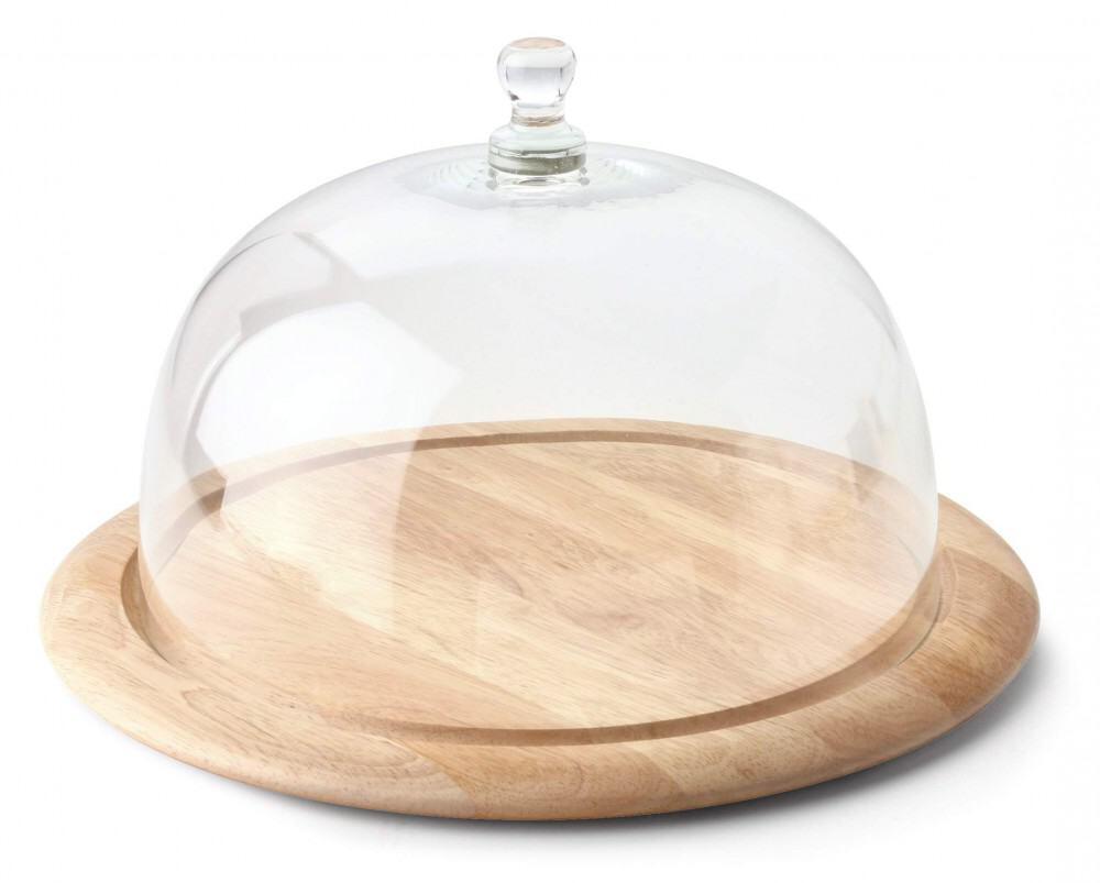 Continenta Käseglocke aus Glas mit Holzbrett rund