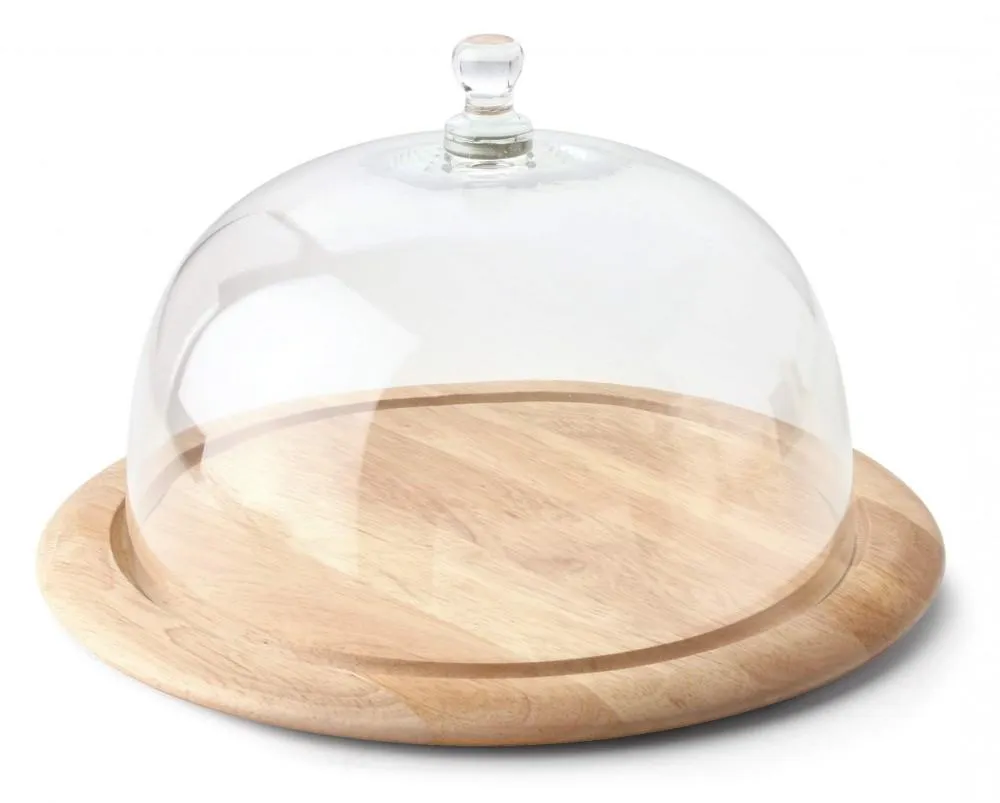 Continenta Käseglocke rund Gummibaumholz 2-teilig mit Glasdeckel