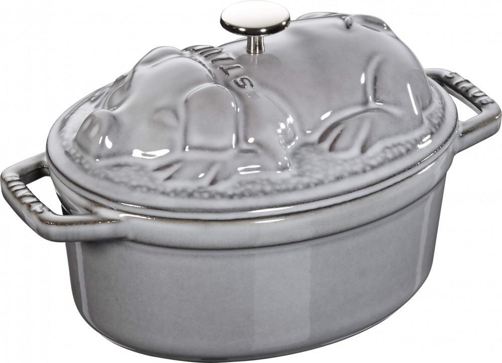 Staub Cocotte Schwein graphitgrau Gusseisen Bräter mit Deckel