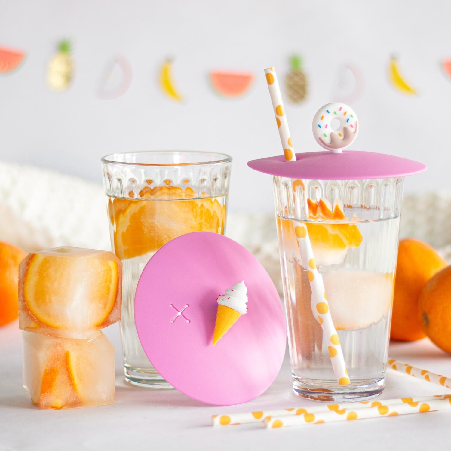 Städter Glasabdeckung mit Figur 4tlg Set, pinke Deckel für Gläser