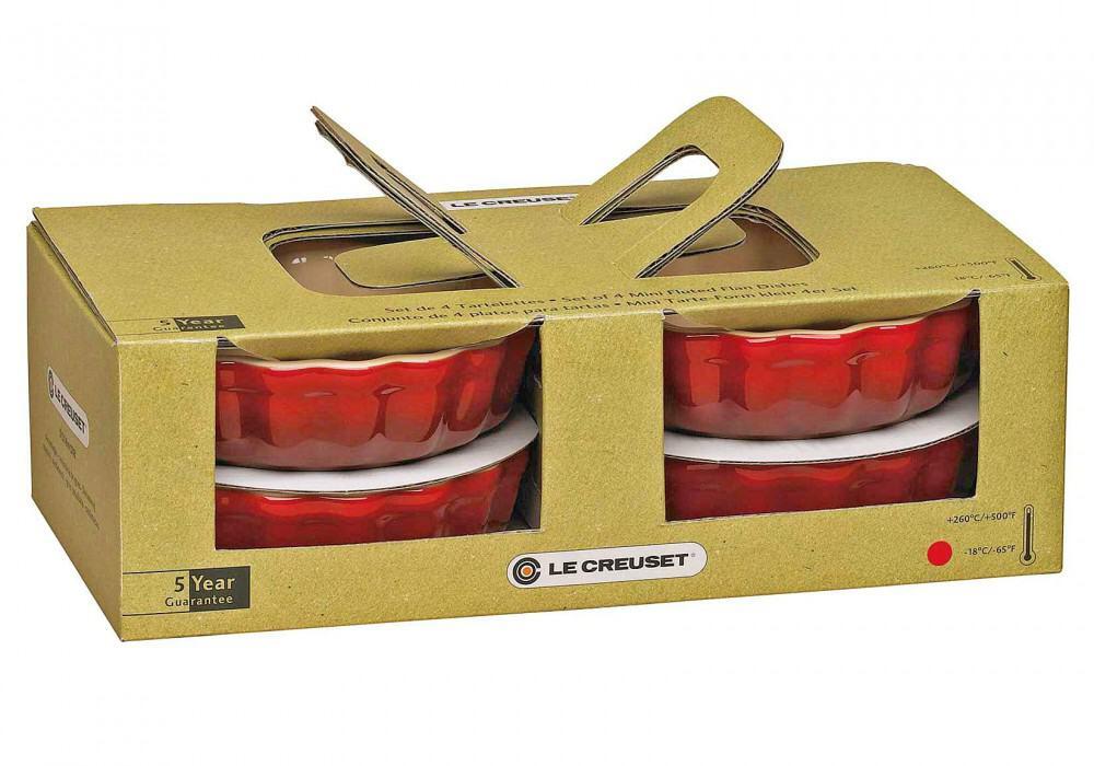 Le Creuset Tarteform kirschrot 4er-Set Keramikförmchen in Geschenkbox
