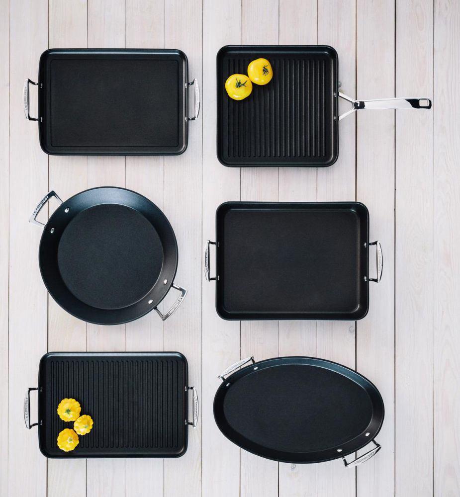 Le Creuset Antihaft-Grillplatte mit Rillen aus Aluminium schwarz