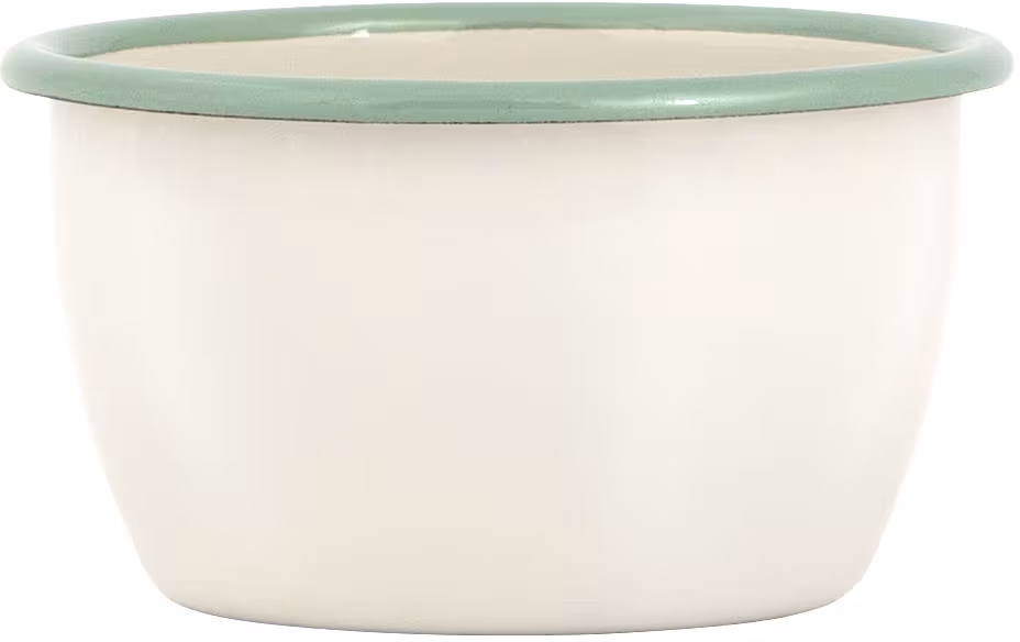 Kockums Emaille Schüssel Cream Lux, cremeweiß mit grünem Rand