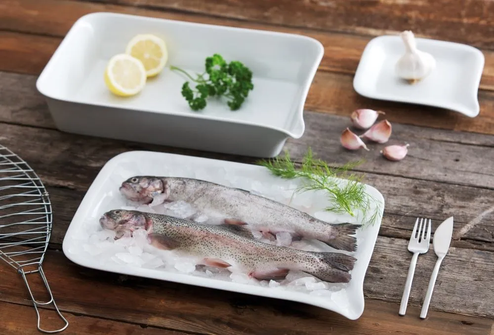 Kahla Five Senses Menüplatte weiß 28x19 cm mit Fisch