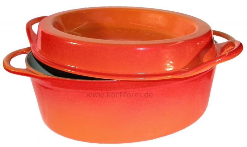 Le Creuset Doufeu Saftbräter oval Gusseisen ofenrot mit Deckel