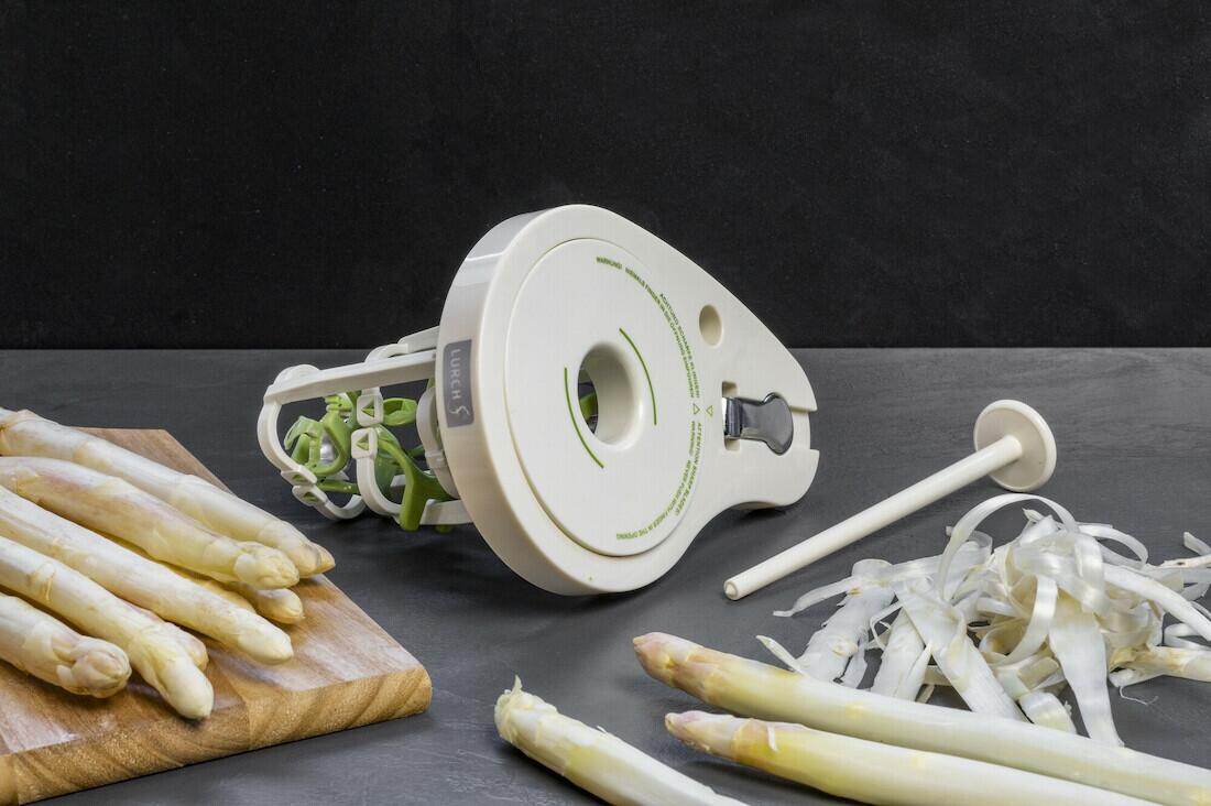 Lurch Spargelschäler grün mit Kurbel, schält weißen Spargel schnell