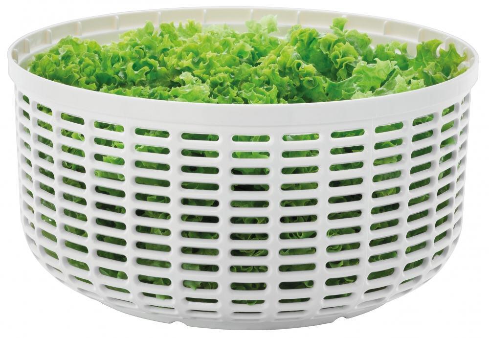 Silit Salatschleuder grün mit Salatkorb und frischem Blattsalat