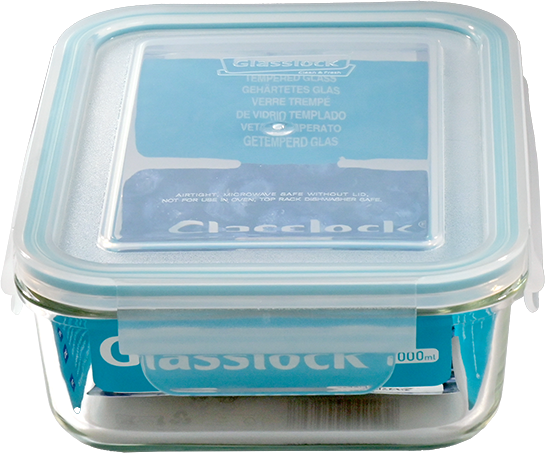 Glasslock Frischhaltebehälter rechteckig aus Glas mit blauem Deckel 1000 ml