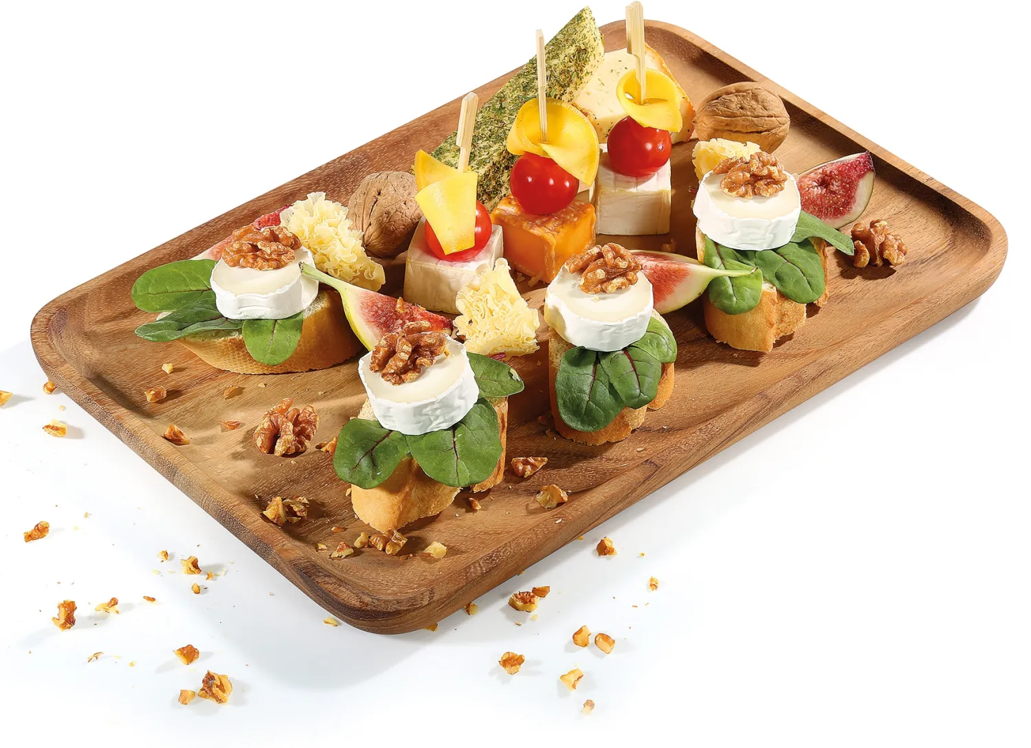 Zassenhaus Snackplatte Akazie eckig mit Fingerfood Häppchen