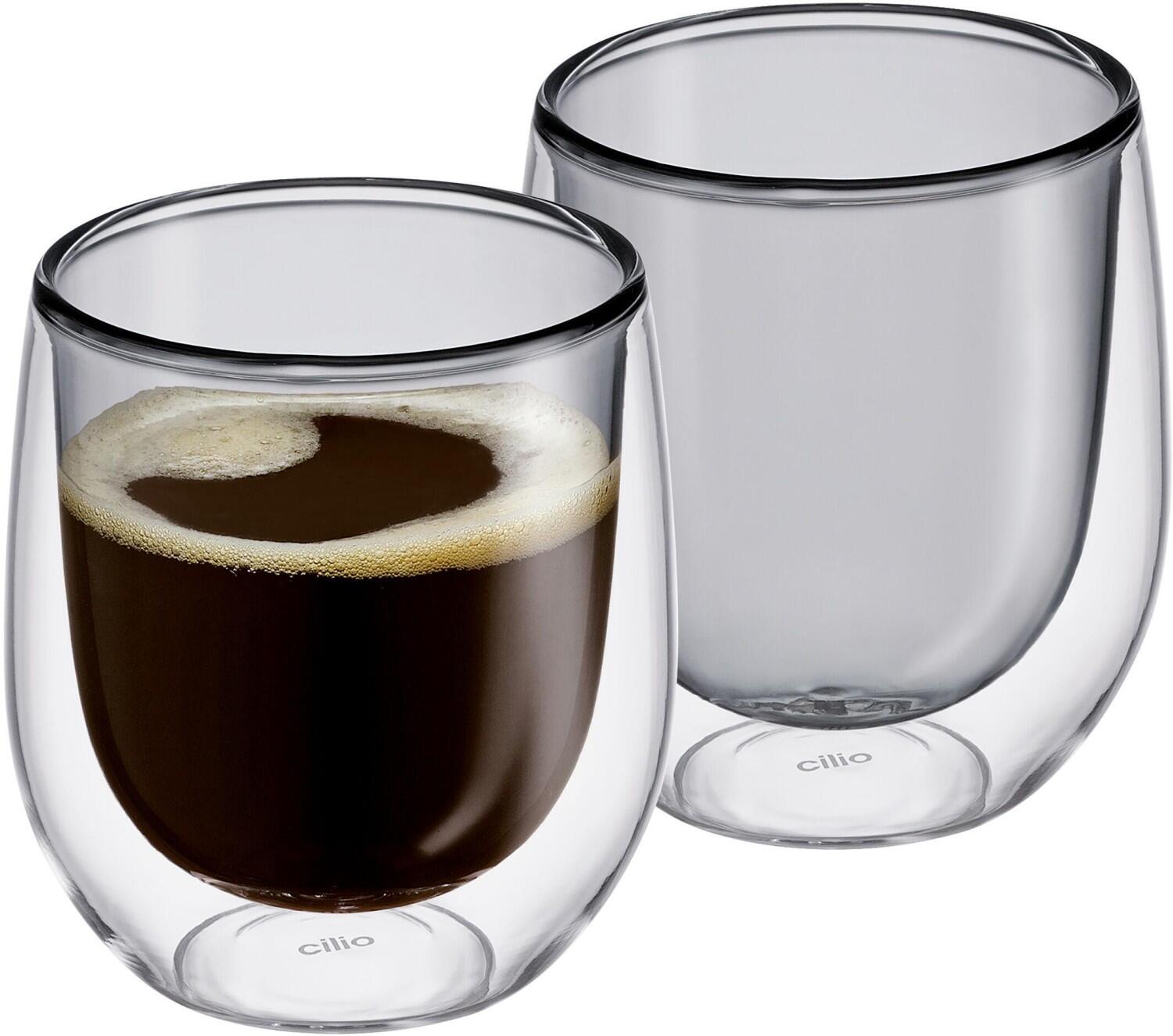 cilio Kaffee-Glas VERONA grau doppelwandig 2er Set mit Kaffee