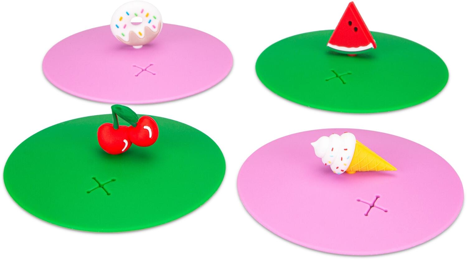 Städter Glasabdeckung Set 4tlg mit Figuren Donut Eis Kirschen Wassermelone