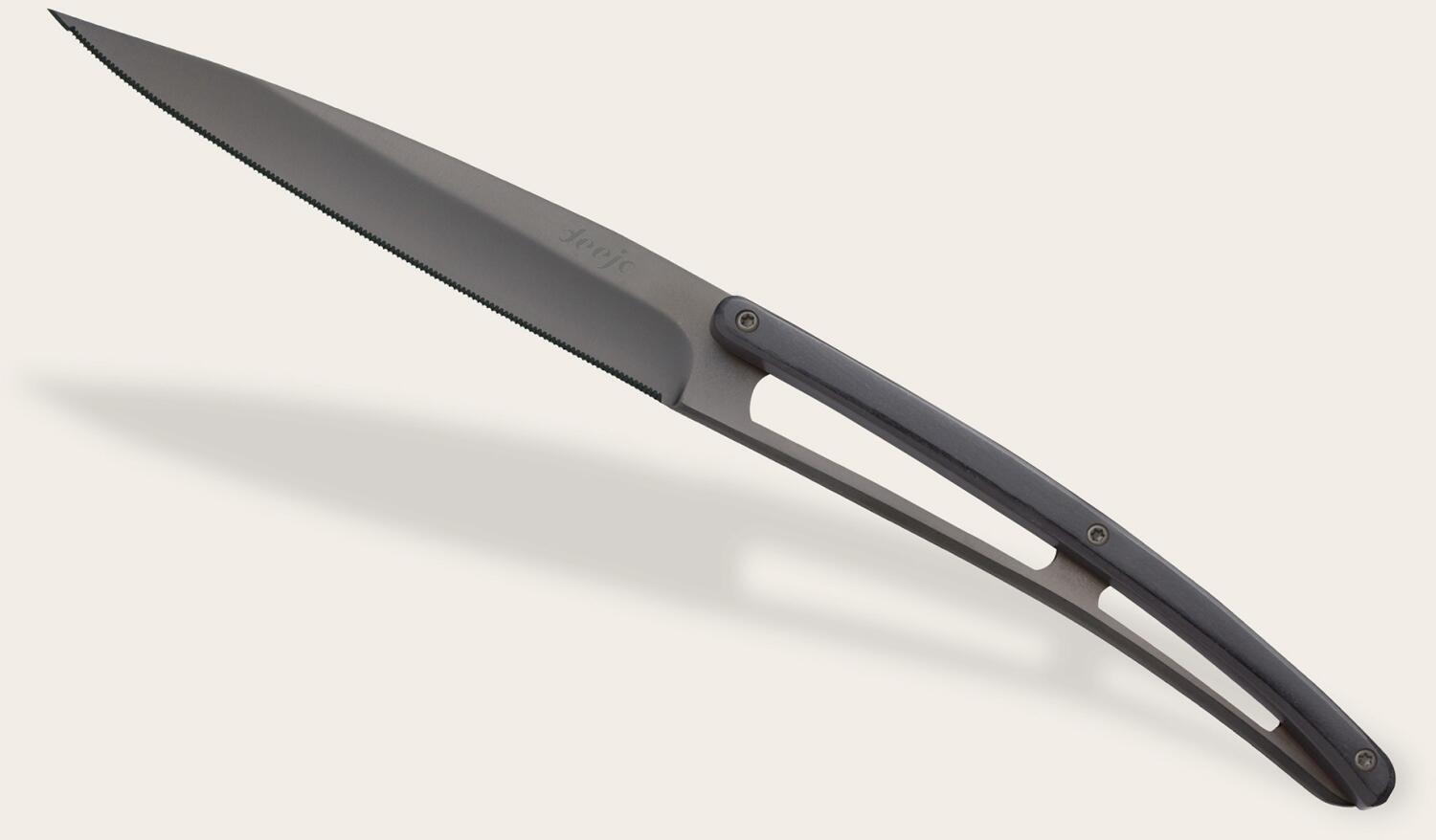 deejo Tafelmesser Serrated Ebenholz Titan Grau 6er Set