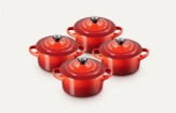 Le Creuset Mini-Cocotte kirschrot, 4er-Set