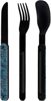 Akinod Feststehendes Besteck Azteke Gabel Löffel schwarz-blaues Muster