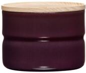 Riess Emaille Vorratsdose aubergine mit Holzdeckel rund