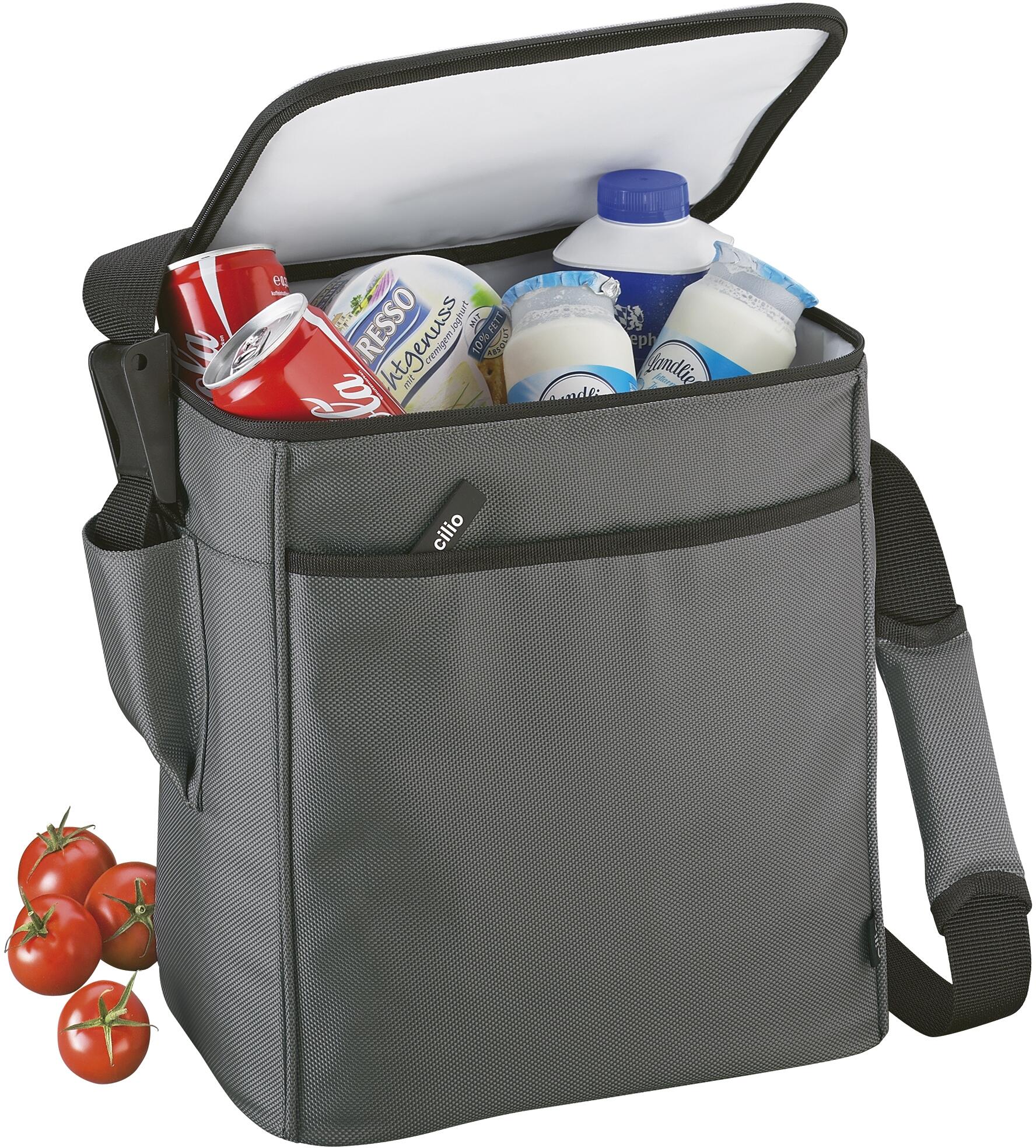 cilio Isoliertasche Dolomiti silber mit Getränken und Tomaten
