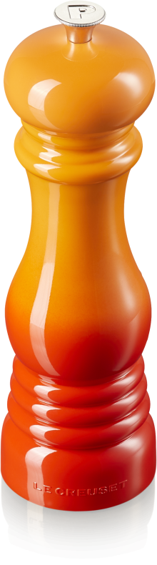 Le Creuset Pfeffermühle ofenrot, glänzend, Holzdesign, Gewürzmühle