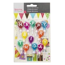 Städter Tortendeko Happy Birthday 2 x 5 cm Bunt mit Halter Set, 13-teilig