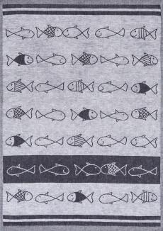 Kracht Jacquardtuch KISS FISH Halbleinen schwarz mit Fischmuster