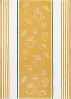 Kracht Jacquard-Küchentuch HERBSTLICH gelb Halbleinen mit Kürbis-Motiv