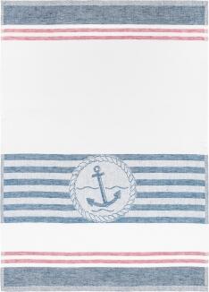 Kracht Jacquard-Küchentuch NAUTIC blau mit Anker Motiv Halbleinen