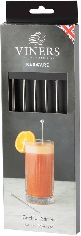 Viners Cocktail-Rührstäbchen 6er Set Barware Edelstahl Cocktail Stirrers
