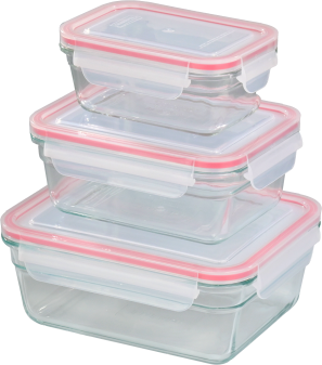 Glasslock Frischhaltebehälter ofengeeignet rechteckig, 3er-Set (480ml, 970ml u. 1730ml)