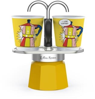 Bialetti Mini Express Lichtenstein Set mit 2 Tassen I love coffee!