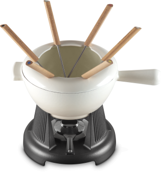 Le Creuset Käsefondue-Set Mode aus Gusseisen in meringue
