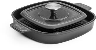 Woll Guss-Grillpfanne Iron mit Rillen und Steakpresse, Carbon Grey