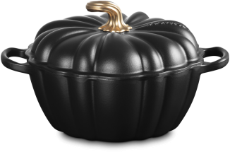 Le Creuset Kürbis-Bräter Signature 24 cm mit goldenem Deckelknauf in schwarz matt