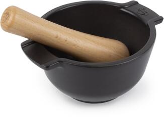 Appolia Mörser mit Stößel schiefergrau Keramik Holzstößel