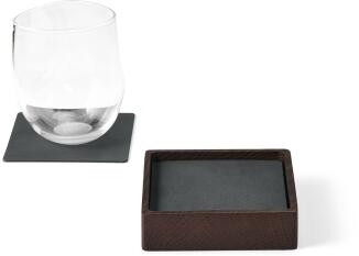 Lind DNA Holzschale mit Glasuntersetzern Wood Box Square S Nupo, 8er-Set in Oak Smoked Anthracite